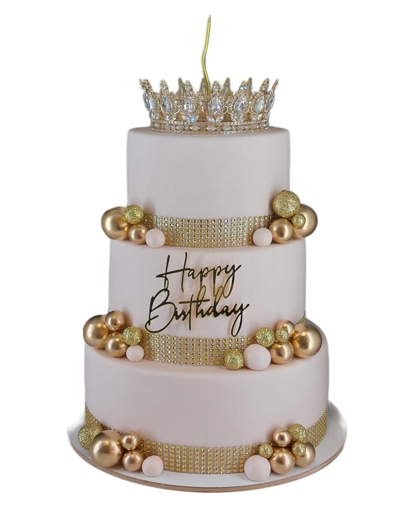 Mistimi sweet shop slavljenicke torte sa zlatnom krunom, belom dekoracijom i svečanim izgledom